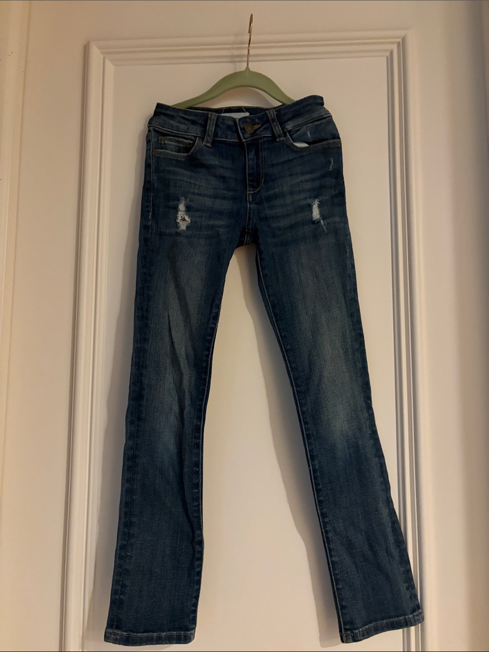 Chloe Kids Dark Blue Distressed Straight-Leg Jeans